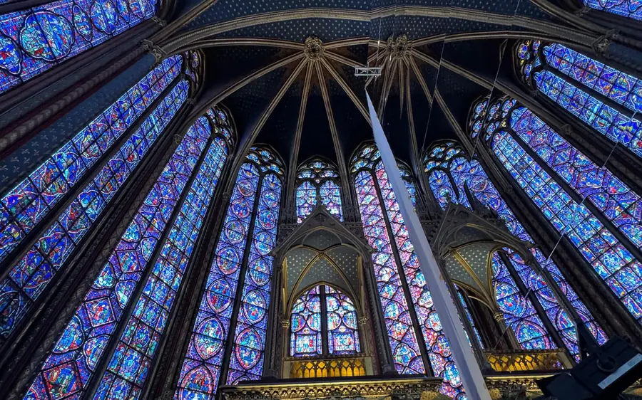 The stained-glass windows and vaulted ceiling of Sainte-Chapelle